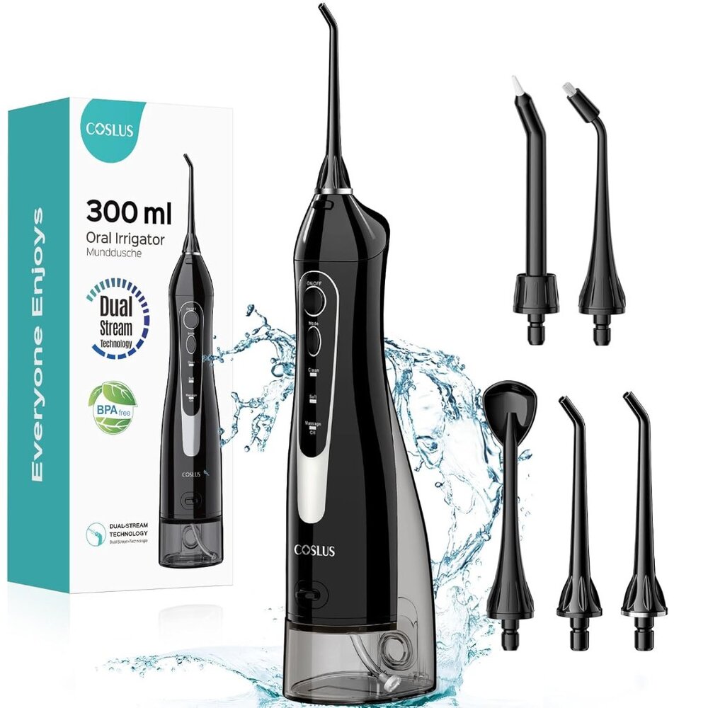 COSLUS C20 Dual Stream Cordless Dental Oral Irrigator WATER FLOSSER Black NEW